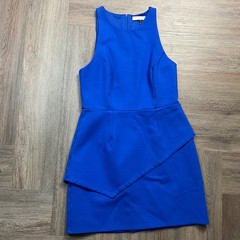 Halston Heritage Sleeveless Asymmetrical Peplum Cutout Dress 6 Royal Blue Classy