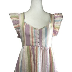 Altar&rsquo;d State Size Medium Pastel Stripe Cotton Babydoll Mini Dress Cottagecore