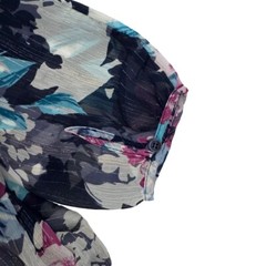 Three Eighty Two NEW Floral Multicolor Metallic Kate V Neck Mini Dress Sheer Lrg