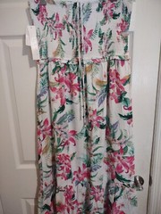 NWT La Blanca Dress Womens Large Mystic Palms Smocked Bandeau Top Pockets XL