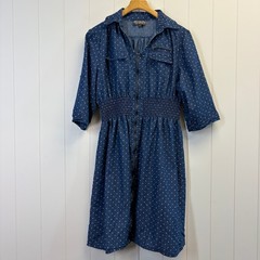 J Gee Rockabilly Polka Dot Chambray Denim Zip Front Dress Women XL Retro Classic