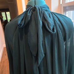 Truly 4 You Womens Tiered Flowy Dress Green Sz XL Long Sheer Sleeves Bow Collar