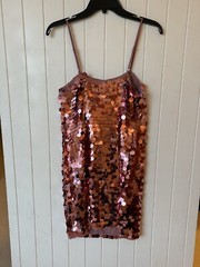Pink Large Sequin Adjustable Spaghetti Strap Dress NWT Size Small