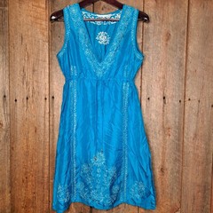 Artisan 100% Silk Fairycore Festival Turquoise Boho Dress Amano Women&rsquo;s Medium
