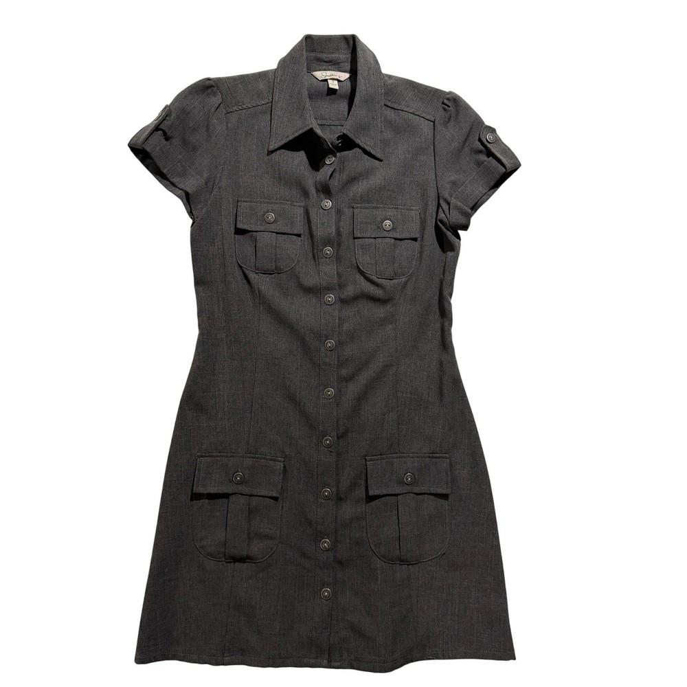 Speechless Gray Shirt Dress Button Front Utility Mini Collared Pocket