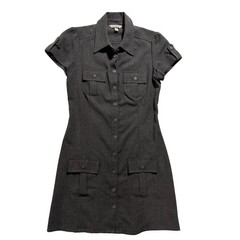 Speechless Gray Shirt Dress Button Front Utility Mini Collared Pocket