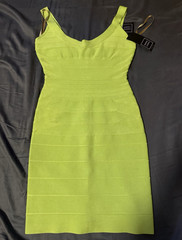 Herve Leger Quincy Lime Green Bandage Bodycon Dress Scoop Neck S