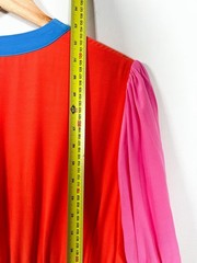 Boden Dress Size UK 18 Elsa Midi Tea Colourblock Puff Sleeve Fit Flare Dopamine