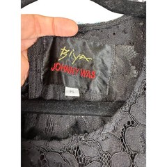 Johnny Was Biya Black Lace Embroidered Peacock Floral Maxi Dress Petite Large PL