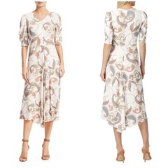 See By Chloe Dress White Paisley Back Zip V-neck Short Sleeves Maxi Size 42