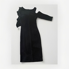 ZARA Black Solid Sheath Midi Dress Ruffle Long Sleeve Round Neck Polyester S