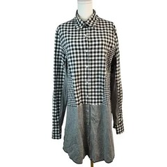 POL BOHO Oversized Small Black and White Checked Gingham Dress Frayed Hem