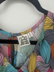 Abstract Leaf Print Dress Button Front Boho Retro Artsy Bohemian Colorful Small