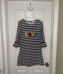 Rare Editions Navy White Striped Shift Dress Back to School « LOVE » Ruffle Trim