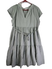 CALVIN KLEIN 8 Women Pullover Tie Lagenlook Tiered Dress Green Flutter Sleeves