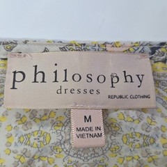 Philosophy Shift Dress Womens Medium Grey Yellow Paisley Split Neck Cap Sleeve