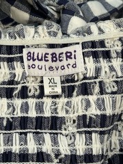 Blueberi Blvd XL Navy White Gingham Embroidered Midi Dress Puff Sleeve Smocked