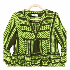 Devotion Twins Embroidered Ella Tunic Dress Neon Green Brown Boho Women’s Sz XS