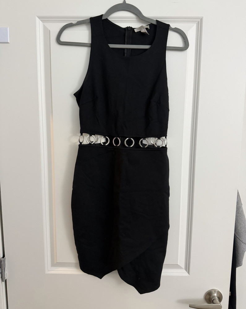 Aqua Black Sleeveless Solid Jumpsuit w/ Silver Buckle Belt Zip Women’s M