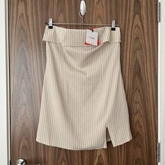 Extro & Vert Beige Pinstripe Tailored Fold Over Bandeau Split Mini Dress 16 NEW