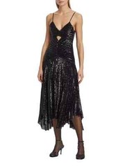 A.L.C. Black Lou Pleated Sparkly Sequin A-line Midi Dress In Black Size 2 $795