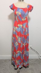 Lulus Patsy Coral Red Floral Print Off Shoulder Maxi Dress LARGE Resort Tropical
