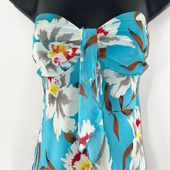 ABS Allen Schwartz Strapless Mini Blue w/White, Green, Red Floral Print Dress-4