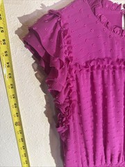 CeCe Magenta Large Boho Ruffle Cap Sleeve Layered Midi Dress Smocked Waist Fairy