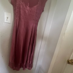 Sheer Pleated Mauve Midi Dress Scoop Neck Short Cap Sleeve Pullover Women