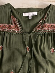 Fourteenth Place Sleeveless Dress Olive With Pink Embroidery Size M BOHO