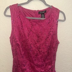 Candalite Large Hot Pink Lace & Sequin Chiffon Tulle Ruffle Maxi Formal Dress