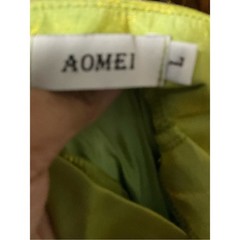 Lime Green Metallic Sheen V-Neck Ruffle Mini Dress NWT Oversized AOMEI Sz L/XL