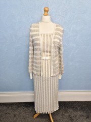 Vintage Tricoville Midi Dress Size 14 2 Piece Set Knit Cardigan Co-Ord Striped