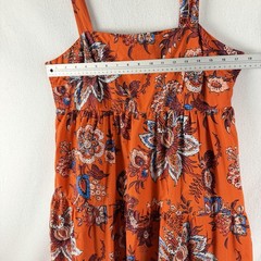 RHODE Target Floral Tiered Midi Dress Sz L Orange 100% Cotton Smocked Back Boho