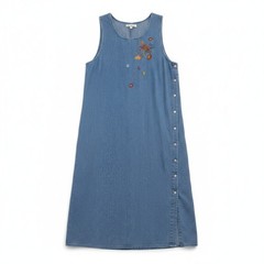 Vintage Casey & Max Blue Embroidered Denim Maxi Jumper Dress sz Large