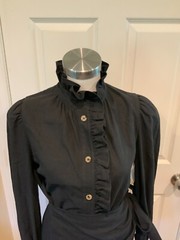 Goen.J Black Asymmetrical Button-Up Ruffle Shirt Dress W/ Tie, Size 6
