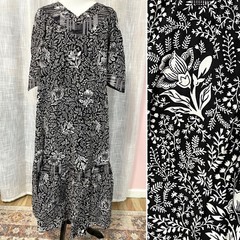 Vintage Mako Hawaii Hawaiian Muumuu Dress 7/8 Black White Floral Ruffle Cottage