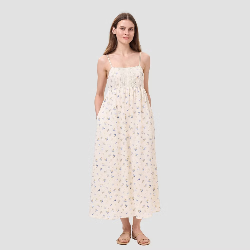 Women Romantic Lace Bodice Maxi Dress – Universal Thread Ivory Floral M