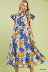 Umgee Mix Bold Floral Tiered Midi Dress – Medium