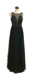 Xscape Size 6 Black Beaded Illusion Prom Dress Formal Evening Gown Slit Tulle