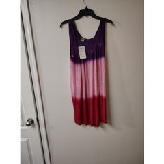 Cleopatra Resort Tie Dye Embroidered Rayon Mini Dress Pink Purple Red Free Size