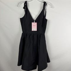 THE OCCASION By Old Navy Sz XS Black Mini Dress Taffeta Fit & Flare Bows LBD NWT
