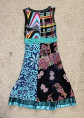 Desigual Multicolor Patchwork A-Line Sleeveless V-Neck Knee Dress Cotton M
