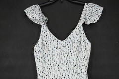 Womens White & Blue Leopard Printed Dress Sleeveless Lined Elasticized Top