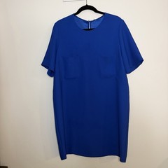 Mango Royal Blue Shift Boxy Midi Dress With Chest Pockets , Size 8