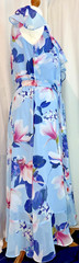 ROMAN Size 18 Petite Gorgeous Floral Maxi Dress Blue Frill Hem Cruise VGC, Clean