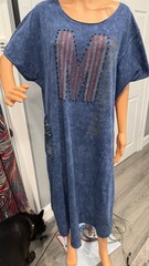 Romeo & Life Blue Solid Studded Sequin Rhinestone T-Shirt Dress Midi 3XL