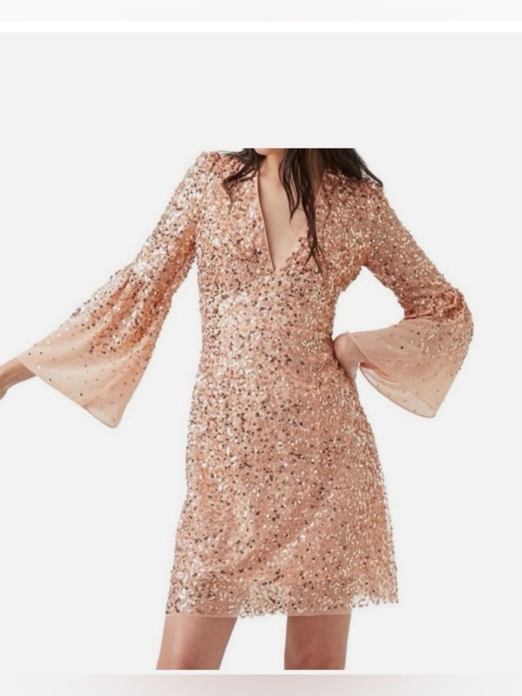 French Connection Blush Sequin V-Neck Mini Dress