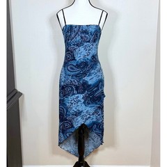 City Triangles Women Y2K Slip Dress S Blue Paisley High Low Boho Retro Fairycore