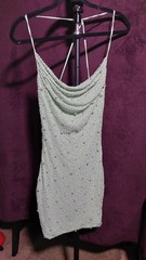 Windsor Green Mesh Beaded Sequin Cowl Neck Mini Slip Dress Party Size S